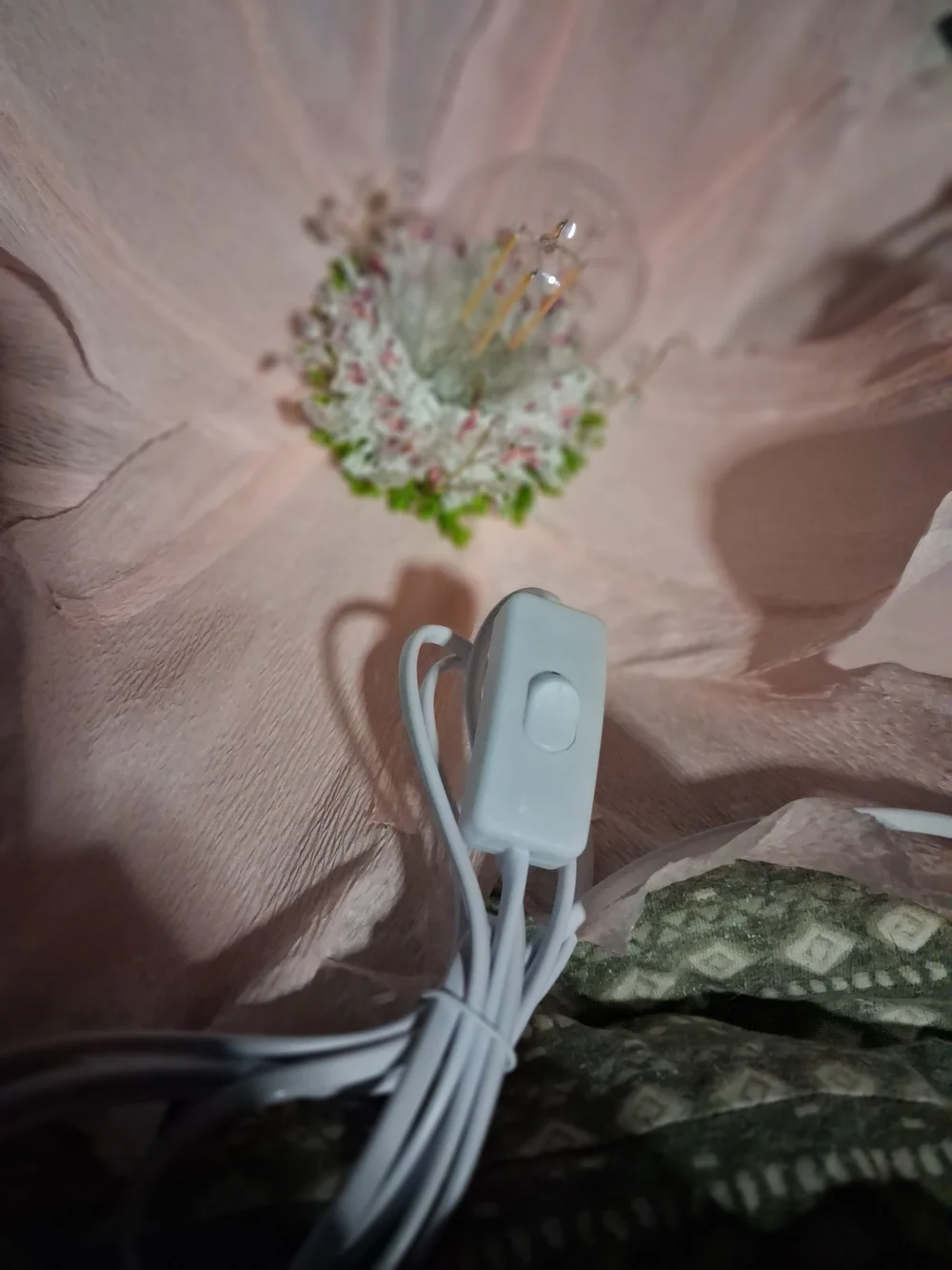 Large Pastel Pink Italian Crepe Paper Flower with Wired Crystal Center